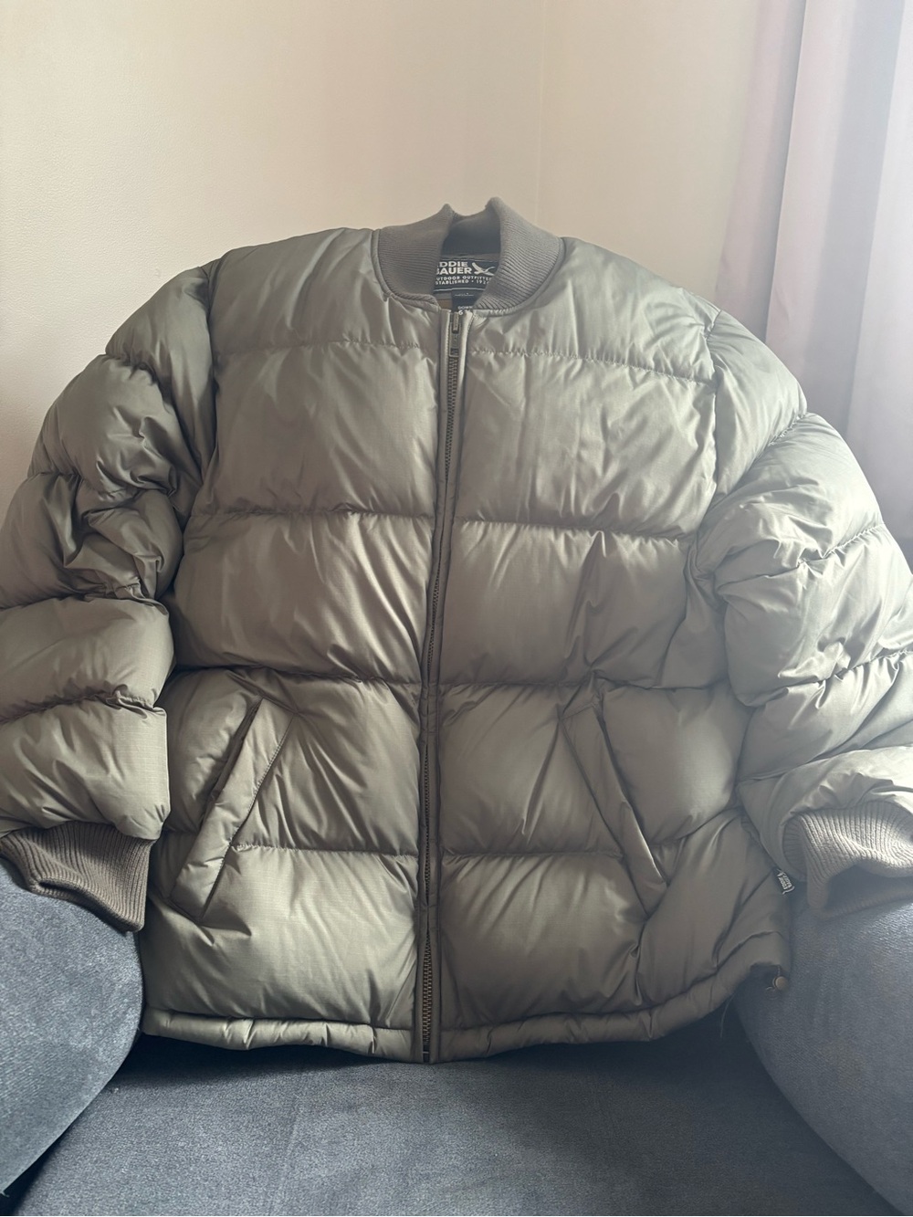 Eddie Bauer Olive Green Quilted Puffer Jacket